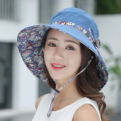 Reversible Foldable Wide Brim UV Protection Bucket Hat