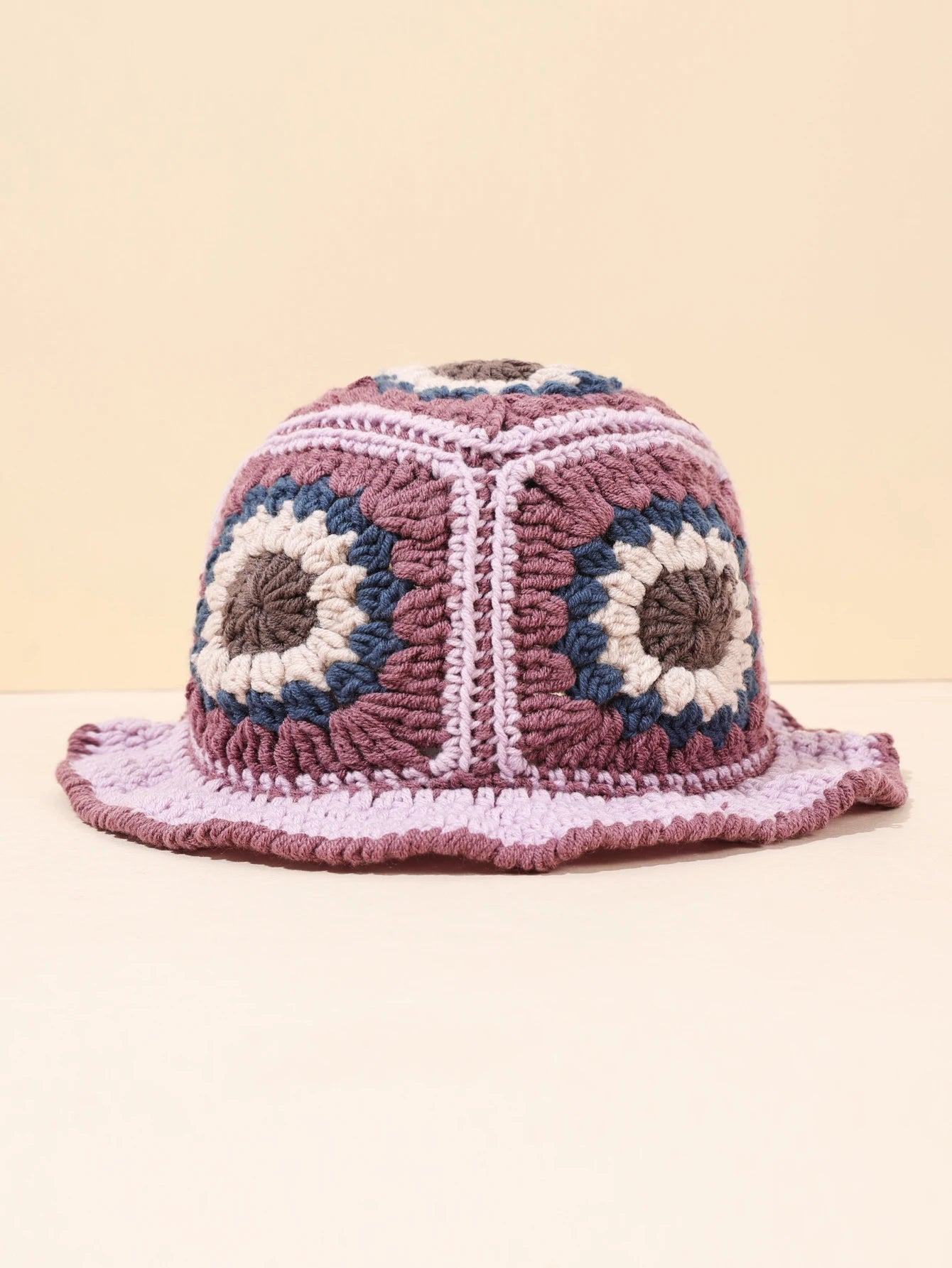 Retro Pink Purple Crochet Bucket Hat