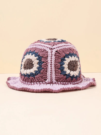 Retro Pink Purple Crochet Bucket Hat