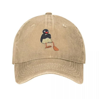 Angry Pingu Distressed Denim Baseball Cap