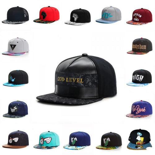 Leather Letter Embroidered Hip-Hop Snapback Cap