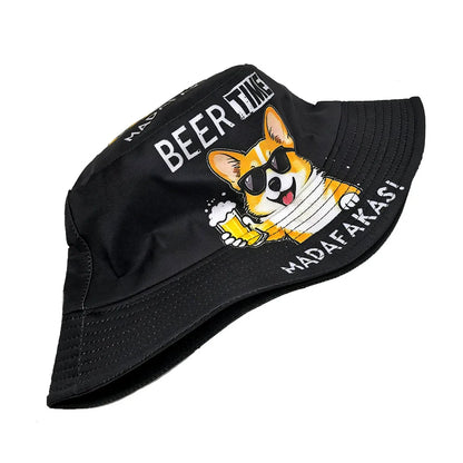 Beer Time Dog Print Panama Bucket Hat