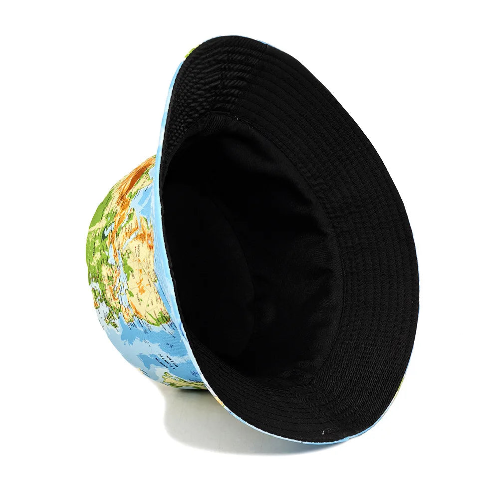 Reversible World Map Bucket Hat Men Women Double Sided