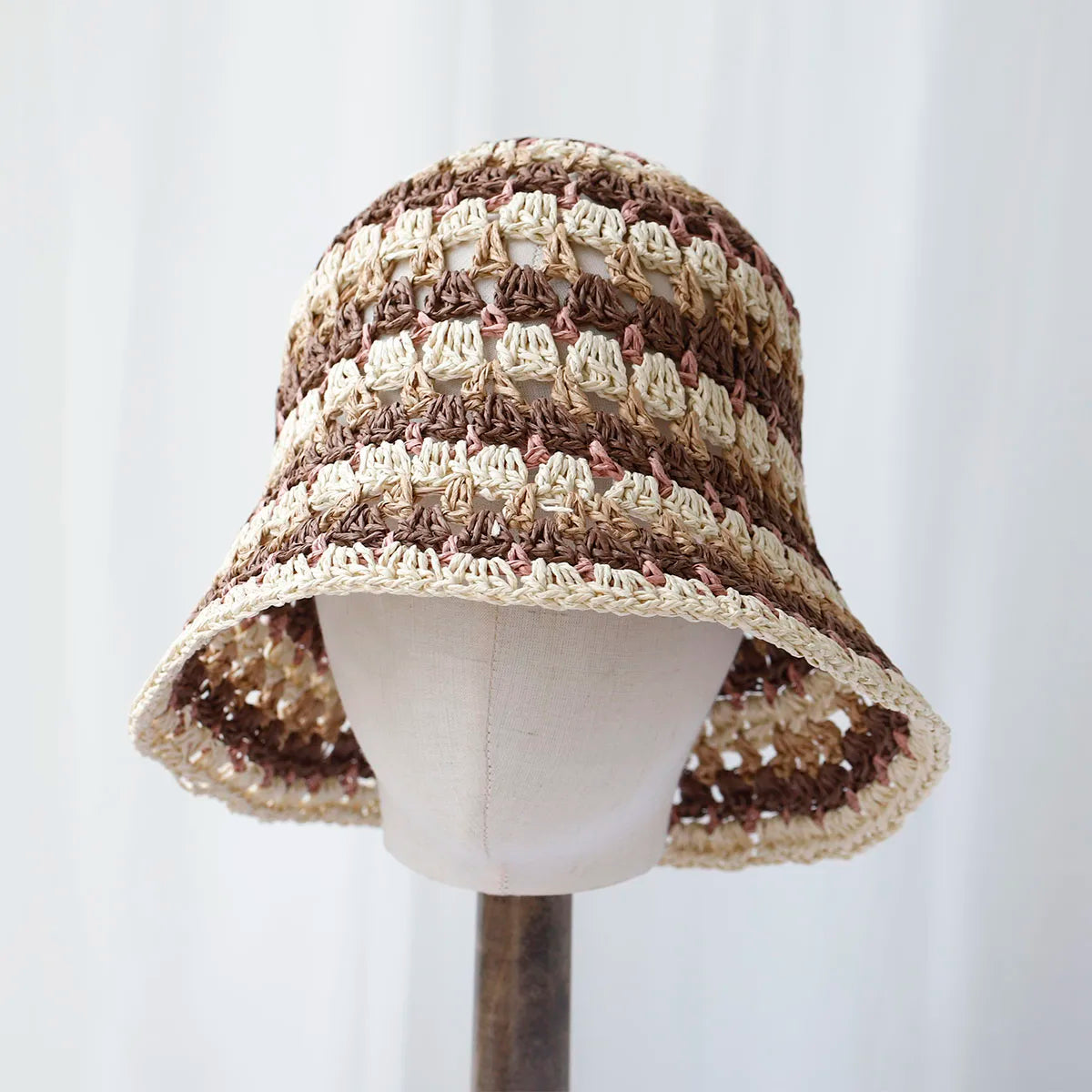 Multicolor Crochet Foldable Straw Bucket Hat