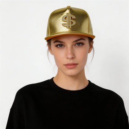 Dollar Sign Crocodile Texture Adjustable Flat Brim Snapback cap