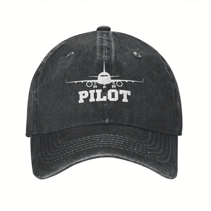 Pilot Airplane Washed Denim Baseball Cap