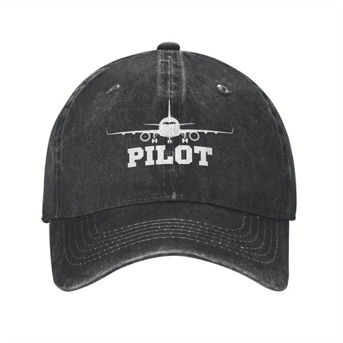 Pilot Airplane Washed Denim Baseball Cap