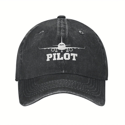 Pilot Airplane Washed Denim Baseball Cap