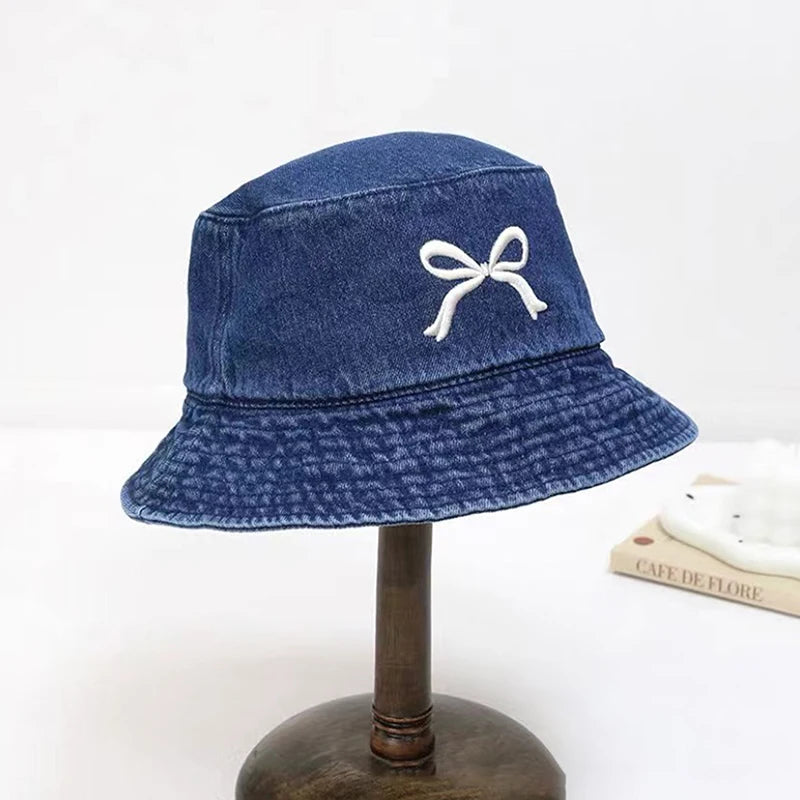 Embroidered Butterfly Denim Bucket Hat