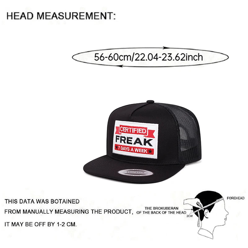 Freak Embroidered Mesh Flat Brim Snapback Cap