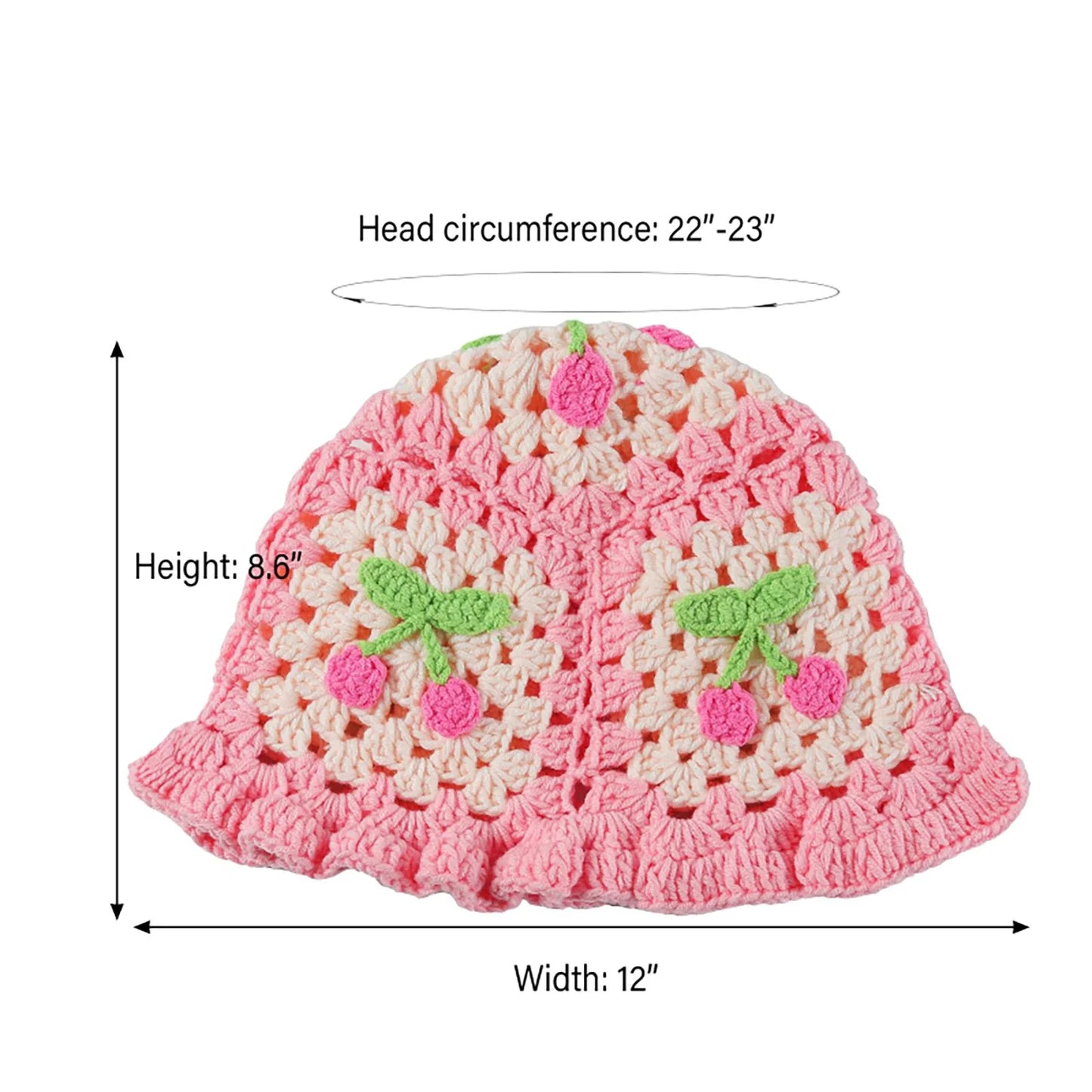 Cherry Crochet Flower Bucket Hat