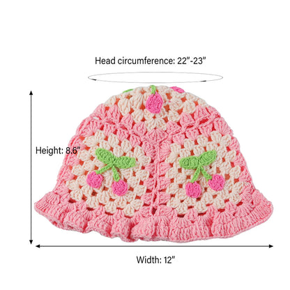 Cherry Crochet Flower Bucket Hat