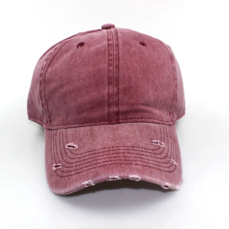 1pc Solid Distressed Perforated Mesh Washed Baseball Cap, Breathable Sun Protection Accessory For Spring And Summer, Adjustable
