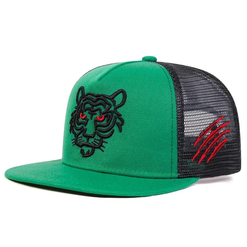 Unisex Tiger Embroidered Mesh Snapback Cap