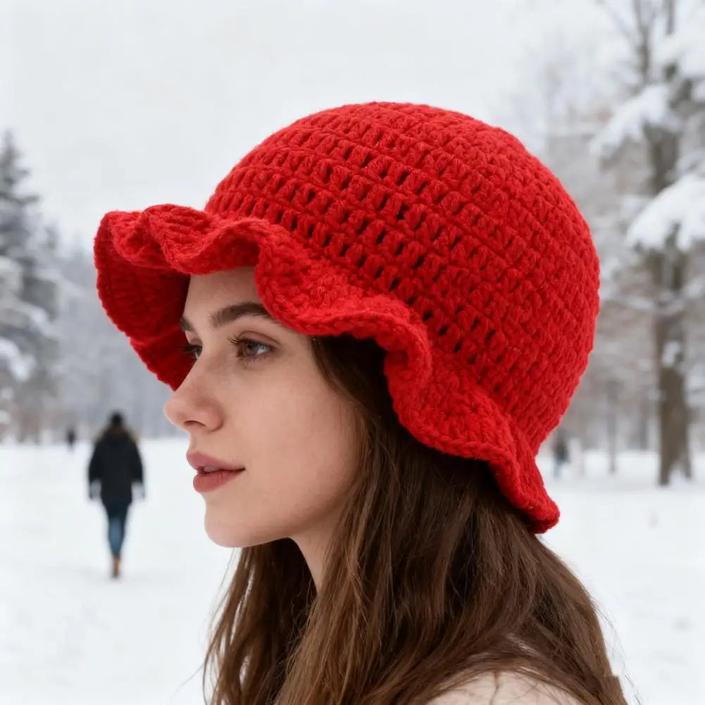 Women Windproof Brim Knit Fisherman Hat