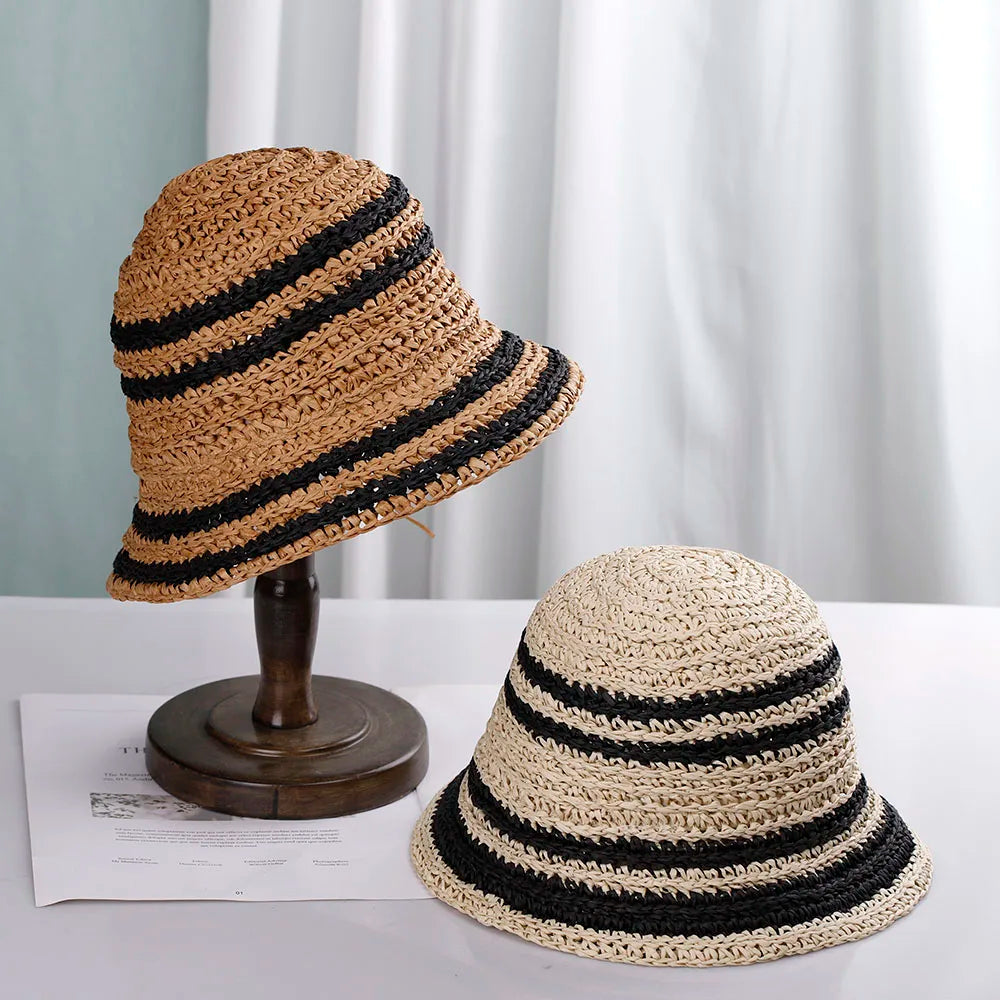 Women Rafia Straw Panama Bucket Hat