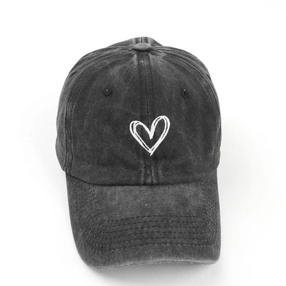 Summer Women Baseball Cap Peach Heart Embroidered Wash Denim