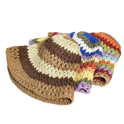 Foldable Wide Brim Straw Bucket Hat