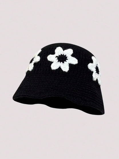 Women Floral Crochet Knitted Bucket Hat