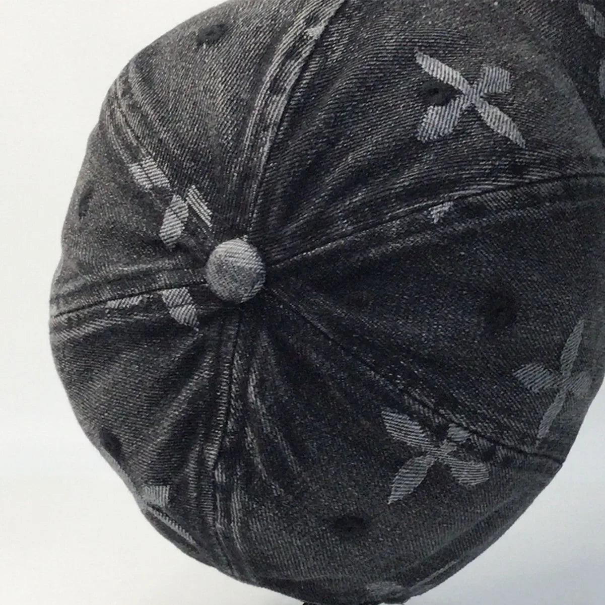 Cross Denim Baseball Cap With Jacquard Fringe, Vintage Distressed, Cropped Edge Cap For Men & Women
