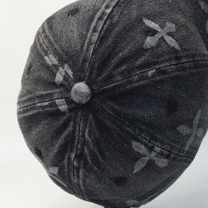 Cross Denim Baseball Cap With Jacquard Fringe, Vintage Distressed, Cropped Edge Cap For Men & Women