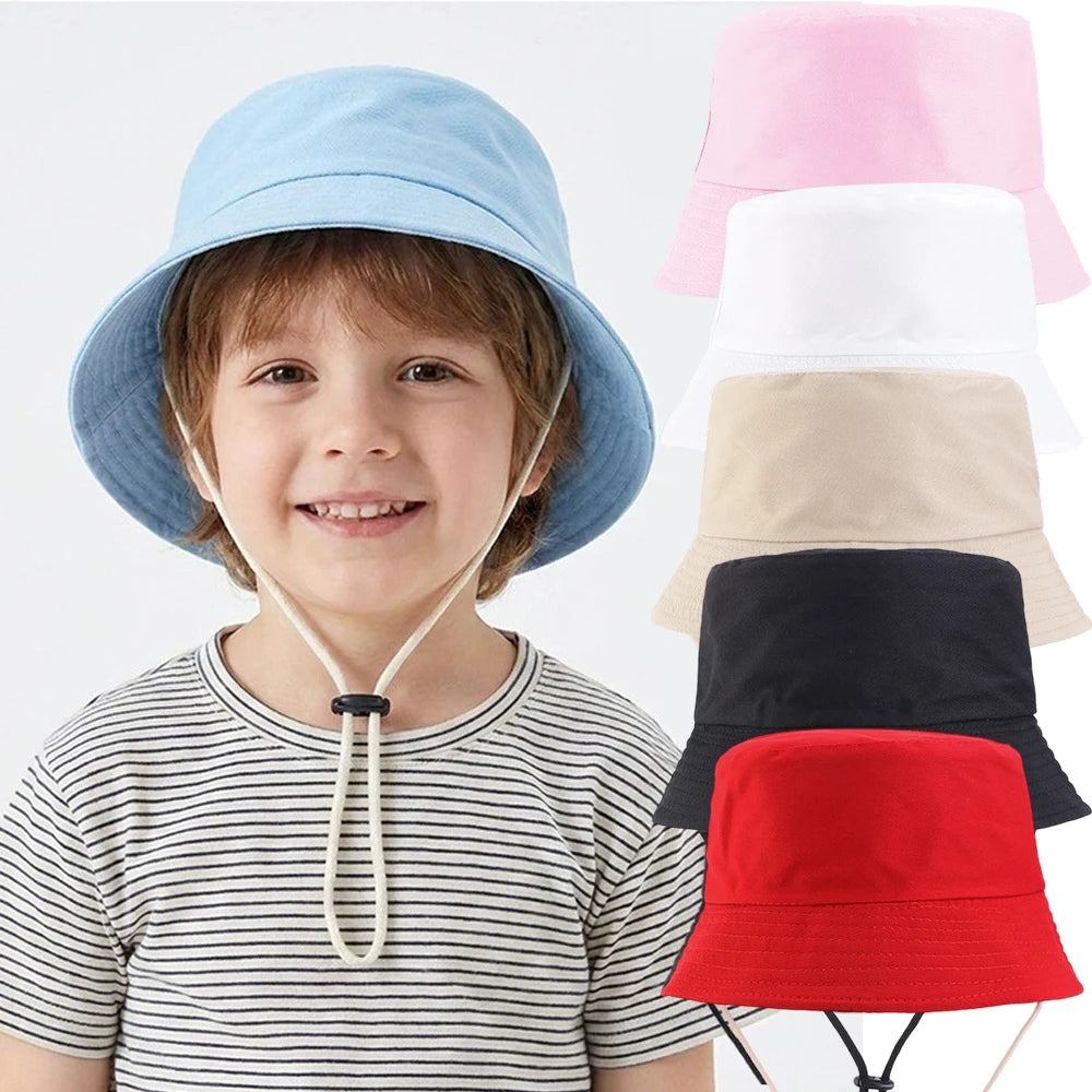 Kids Bucket Hat Summer Solid Color Fisherman Cap