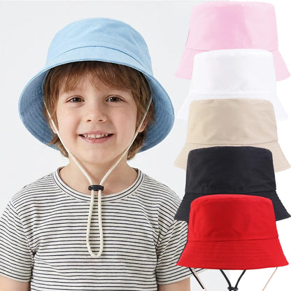 Kids Bucket Hat Summer Solid Color Fisherman Cap