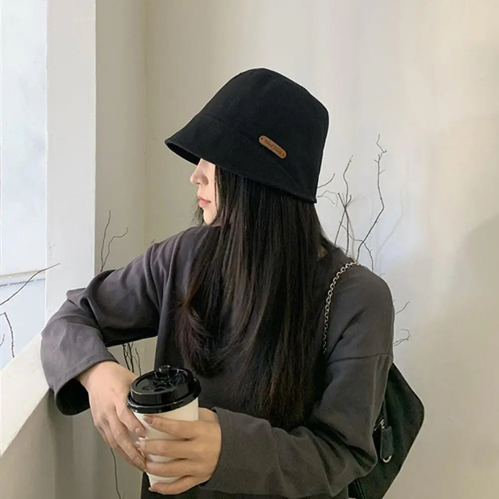 Soft Cotton Solid Color Sun Hats Black Foldable Bucket Hat