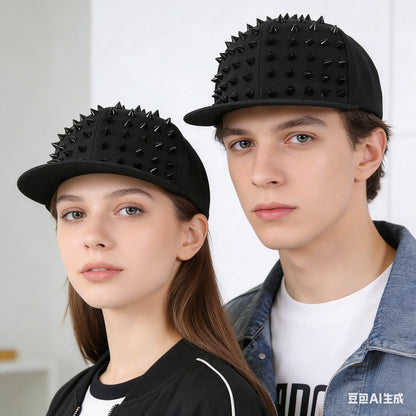 Rivet Embellished Hip-Hop Mesh Visor Snapback Cap