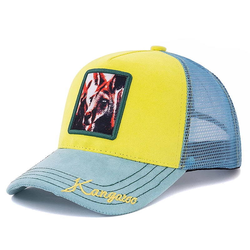 Hot Sale Unisex Mesh Cap Lion Pattern Patch Design Suede Hat Women And Men Summer Animal Baseball Cap Fashion Trucker Hat Size 56-60cm