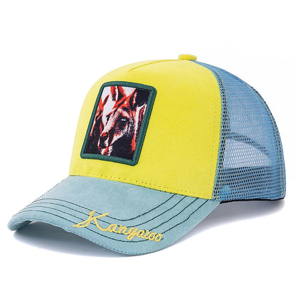 Hot Sale Unisex Mesh Cap Lion Pattern Patch Design Suede Hat Women And Men Summer Animal Baseball Cap Fashion Trucker Hat Size 56-60cm