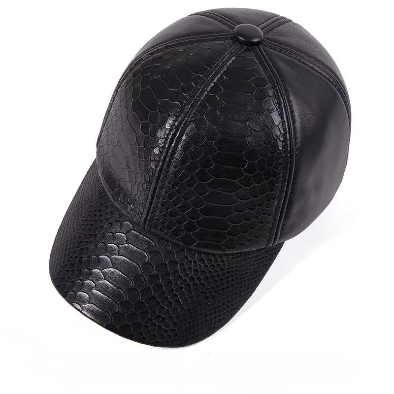 Black Crocodile Print Genuine Leather Snapback cap