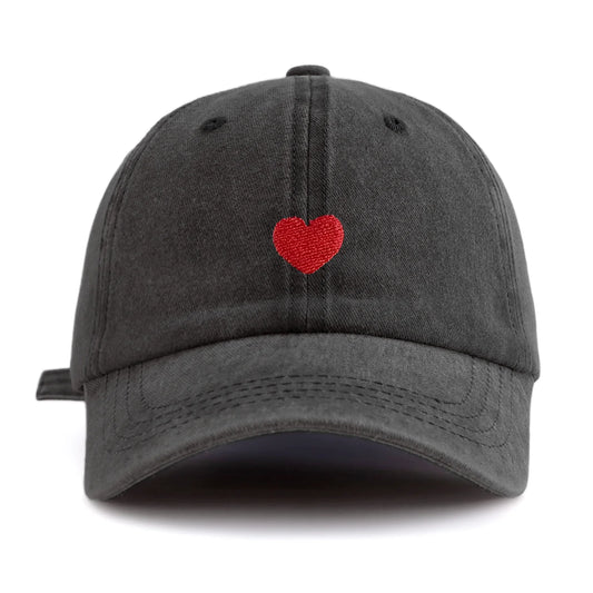 1pc Red Heart Embroidery Washed Baseball Cap For Adults