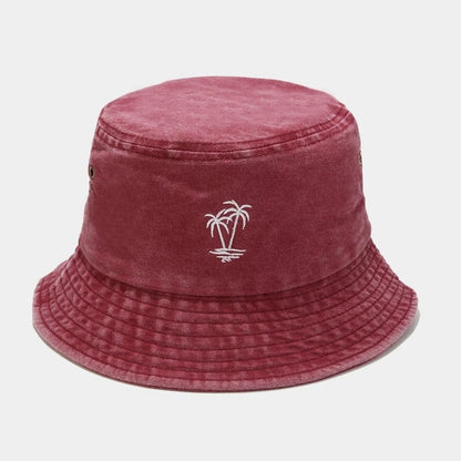 Palm Tree Embroidered Washed Bucket Hat