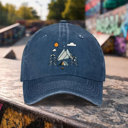 Camping Mountain Washed Baseball Cap