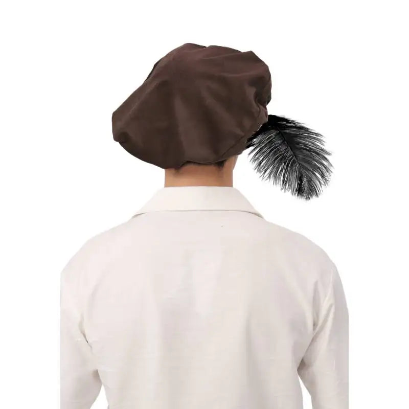 Quality Medieval Unisex Beret Hat With Feather Suede Tudor Hat