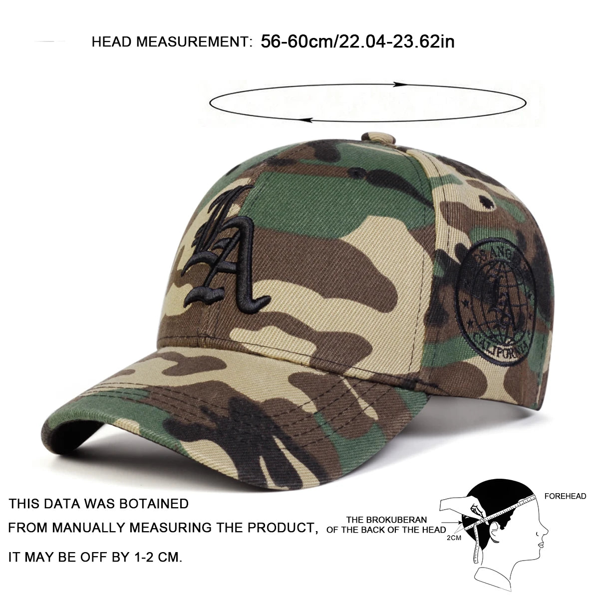 Unisex Gothic LA Embroidery Camouflage Baseball Caps
