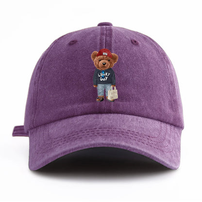 1pc Tote Bag Bear Print Washed Baseball Cap For Adults Minimalist Retro Style Casual Soft Adjustable Dad Hat Perfect As Gift