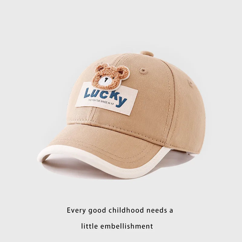 Cute Bear Baby Duck Tongue Hat Short Brim Children Baseball Hats Solid Cotton Kids Duckbill Cap Fashion Sunshade Visors Size 52-54cm