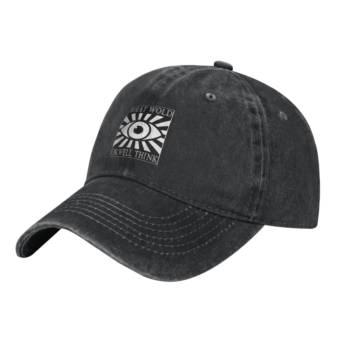 What Would Orwell Think Dystopian Fiction Distressed Denim Baseball Cap