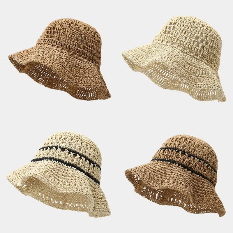 Wide Brim Straw Travel Bucket Hat