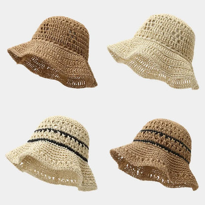 Wide Brim Straw Travel Bucket Hat