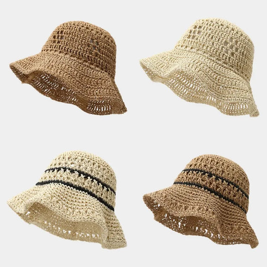 Wide Brim Straw Travel Bucket Hat