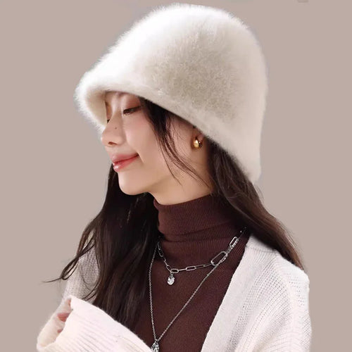 Rabbit Fur Hat Winter For Women Bucket Hat