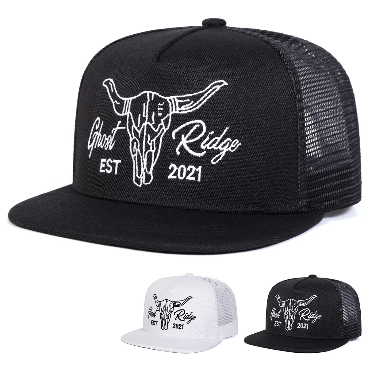 Ox Head Letter Embroidered Mesh Snapback Cap
