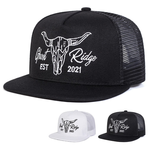 Ox Head Letter Embroidered Mesh Snapback Cap