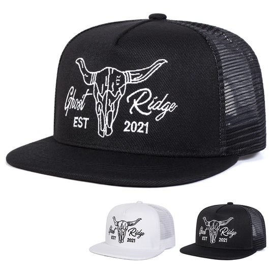 Ox Head Letter Embroidered Mesh Snapback Cap