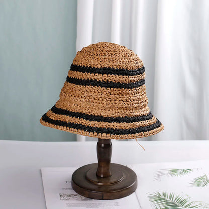 Women Rafia Straw Panama Bucket Hat