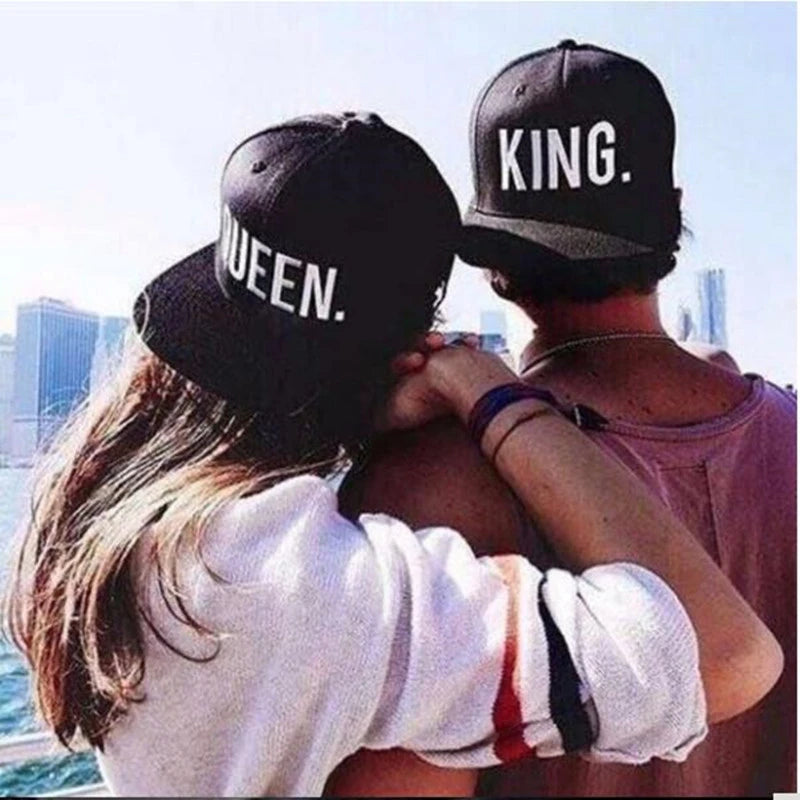 King Queen Embroidered Couple Snapback Caps Set