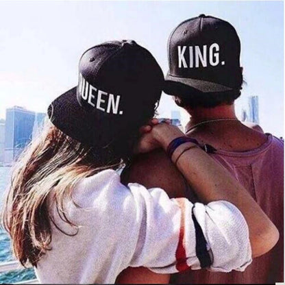 King Queen Embroidered Couple Snapback Caps Set